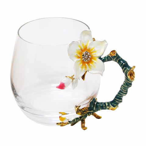 Novelty Glass Cups with Flower Enamel Handles - The unique Gadget